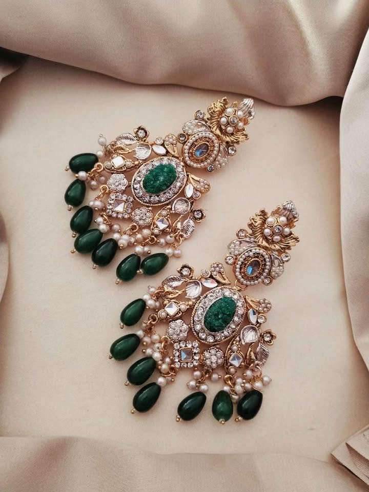 Sapphire & Crystal Drop Earrings with Pearl Accents - Image 2