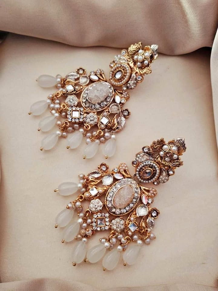 Sapphire & Crystal Drop Earrings with Pearl Accents - Image 4