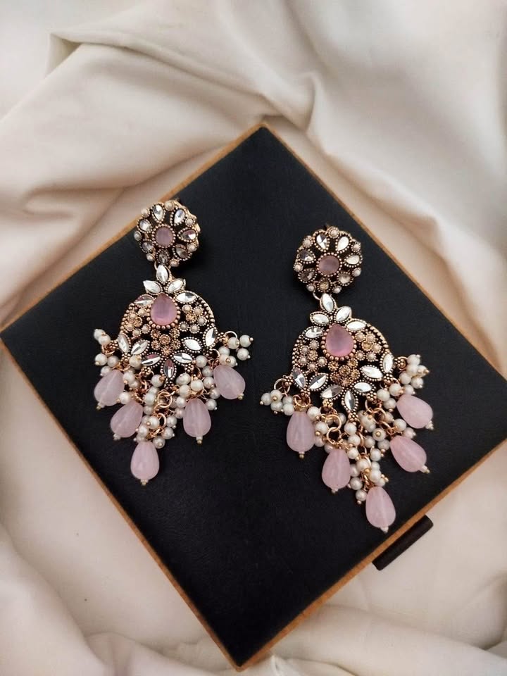 Emerald Crystal Statement Earrings with Pearl Accents - Image 2