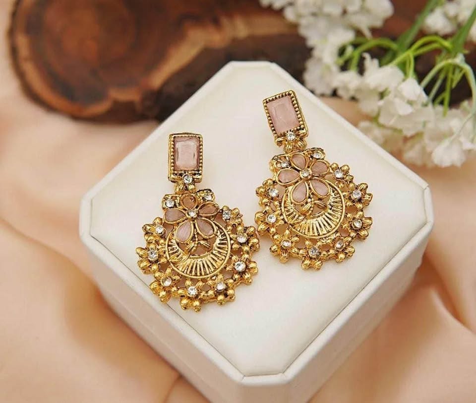 Gold Floral Statement Earrings - Image 2