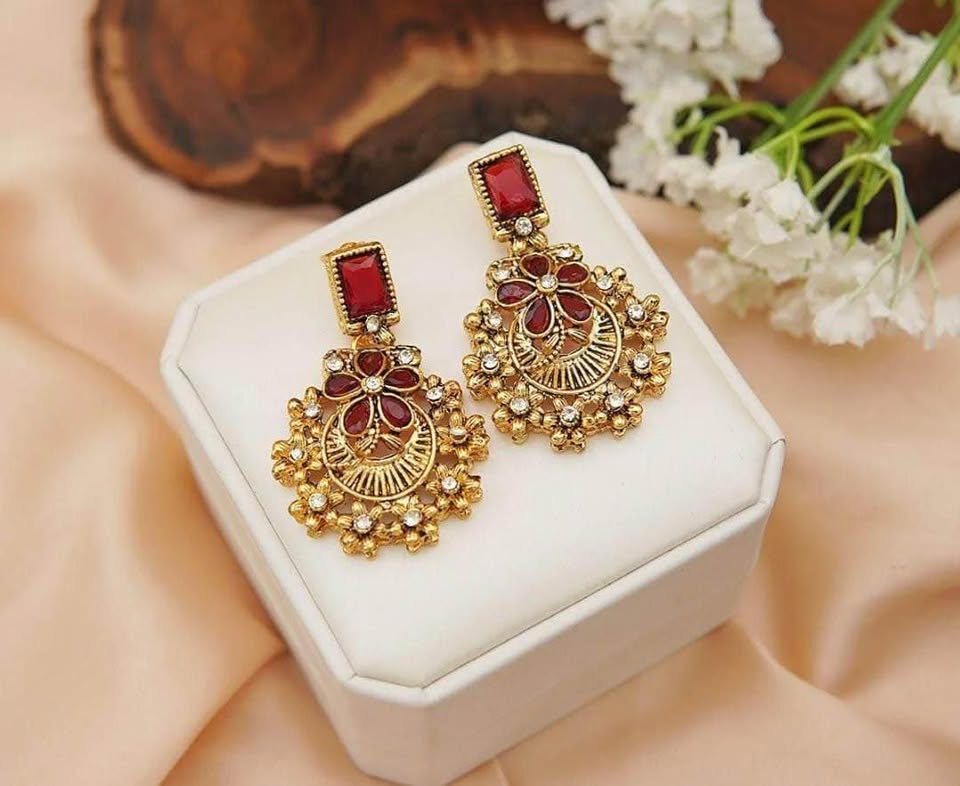 Gold Floral Statement Earrings - Image 3