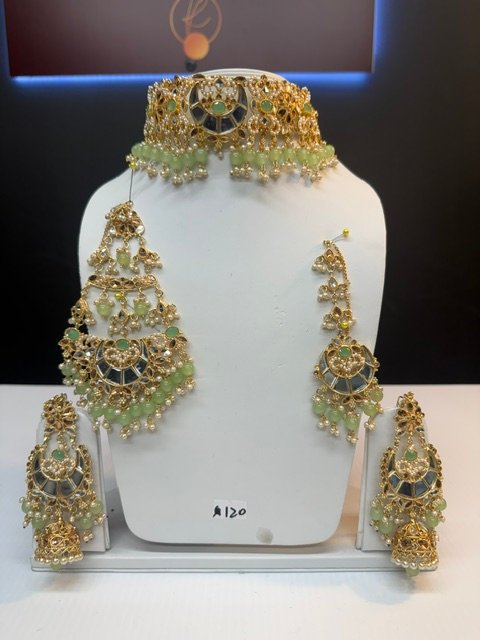 Gold Kundan Necklace Set with Pearls